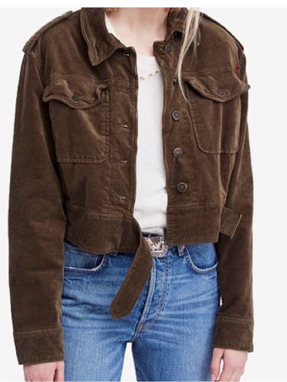 Free People Brown Cropped Corduroy Jacket